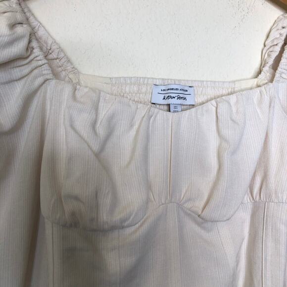 & Other Stories Puff Sleeve Fitted Cropped Top Smocked Back Ivory Milk Maid - Picture 5 of 12